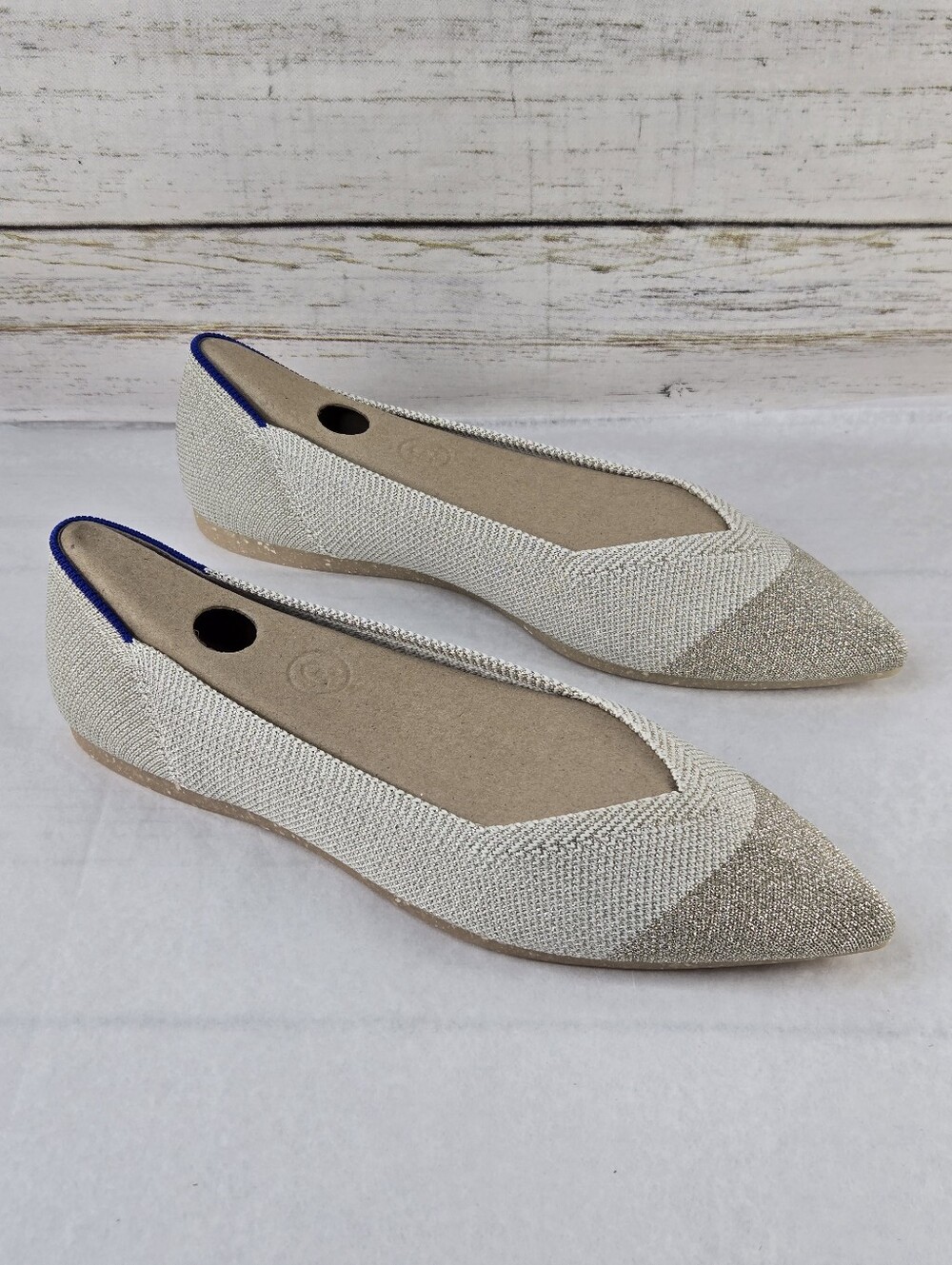 Rothy's Ballet Flats The Point Toe Knit Diamond Metallic Women's Size 8
